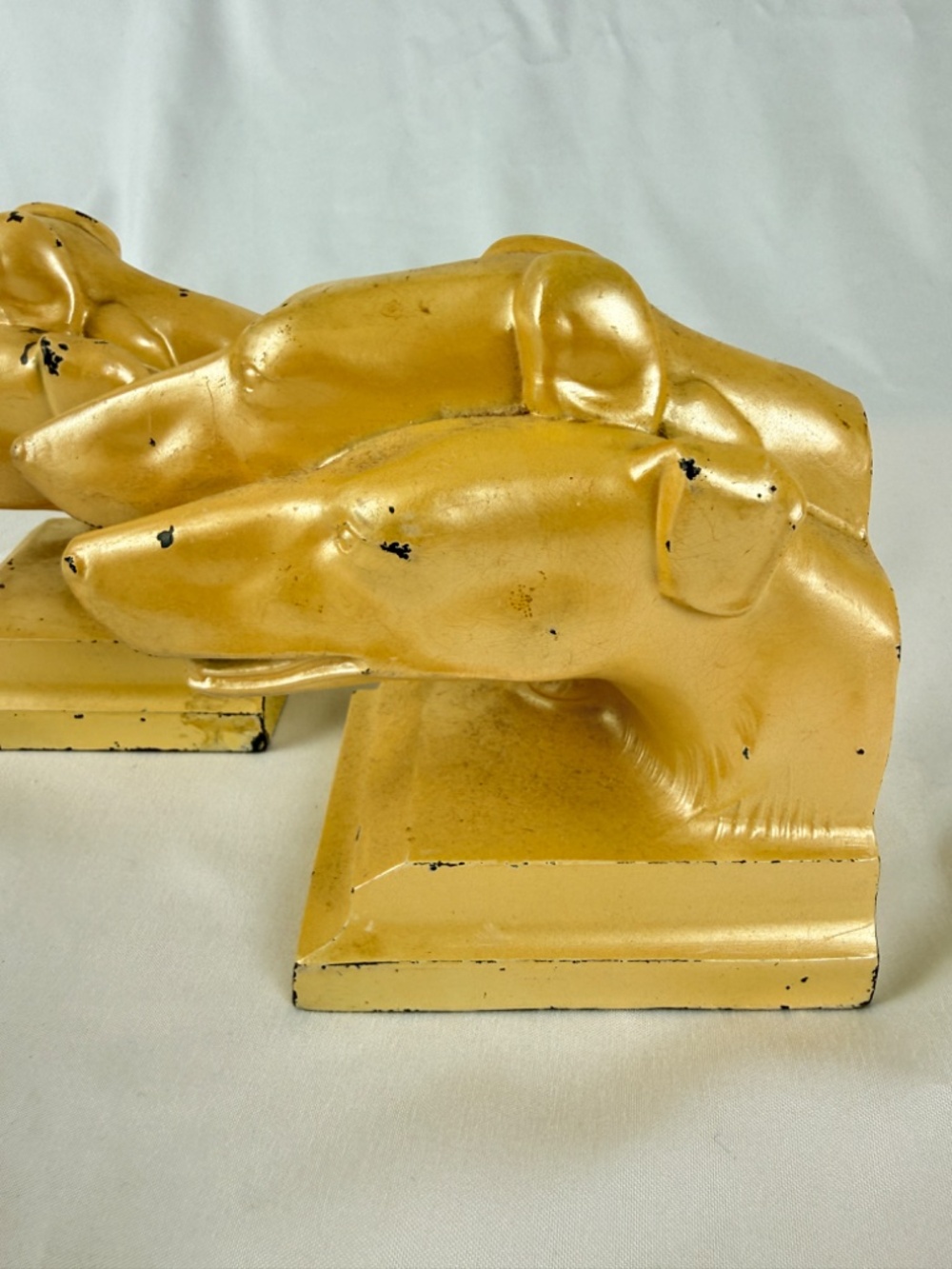 1930s Greyhound Pair Cast Metal Bookends Nuart Metal Creations Chipped Paint